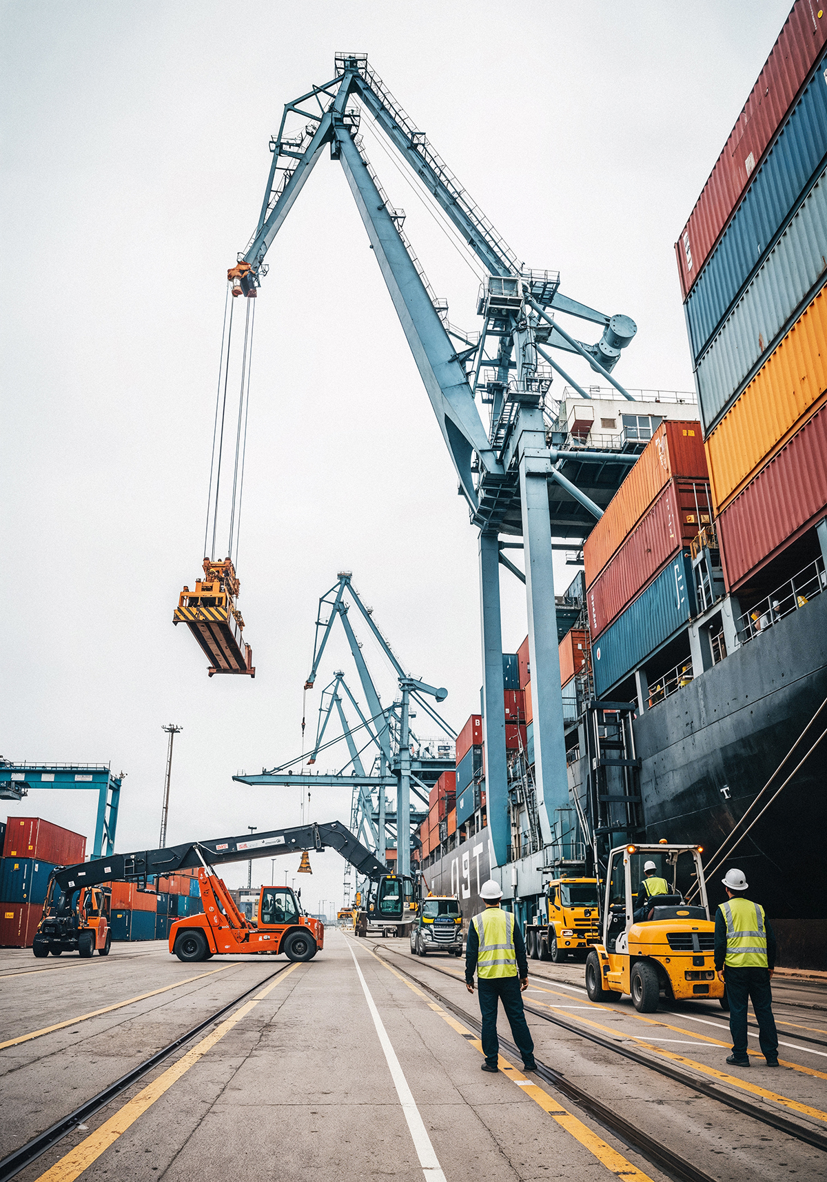 Container port operations cranes trucks cargo